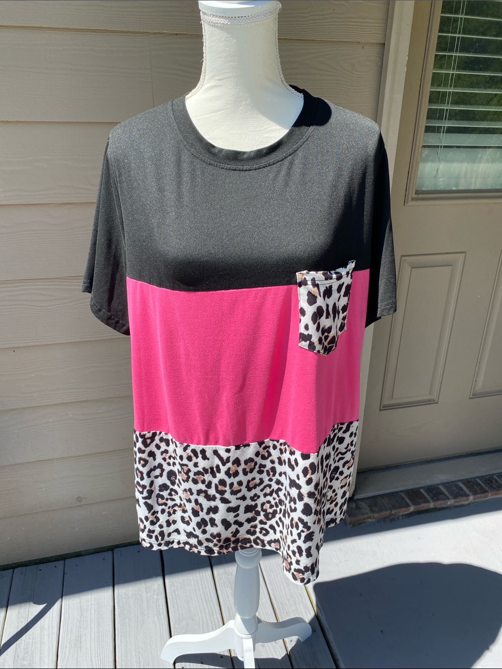4/$20 color block tee pink black and leopard print